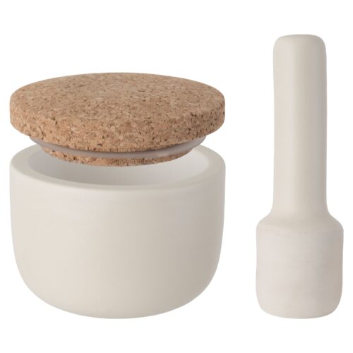STONEWARE COVERED MORTAR &PESTLE